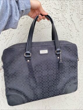 Coach Black Signature Jacquard Laptop Bag